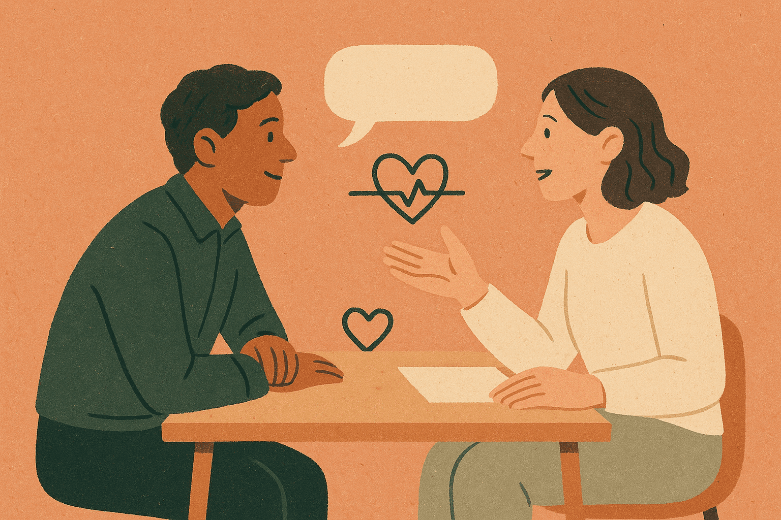 Illustration of a customer success manager listening to a customer, with retention and renewal icons.
